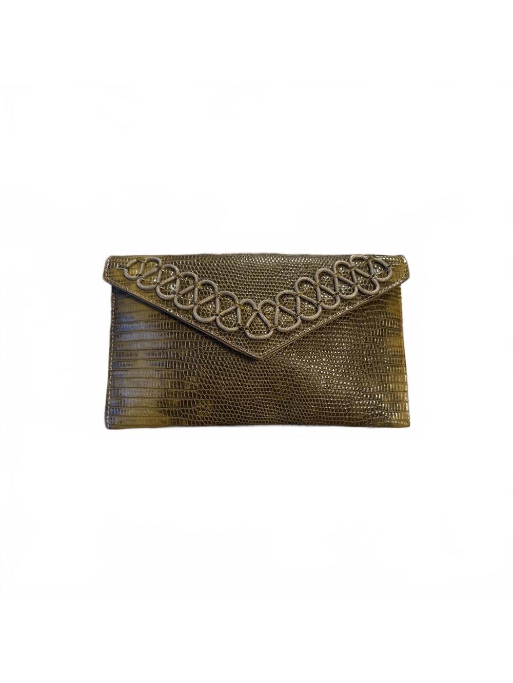 Danielle Nicole Olive Textured Leather Clutch Braided Handle